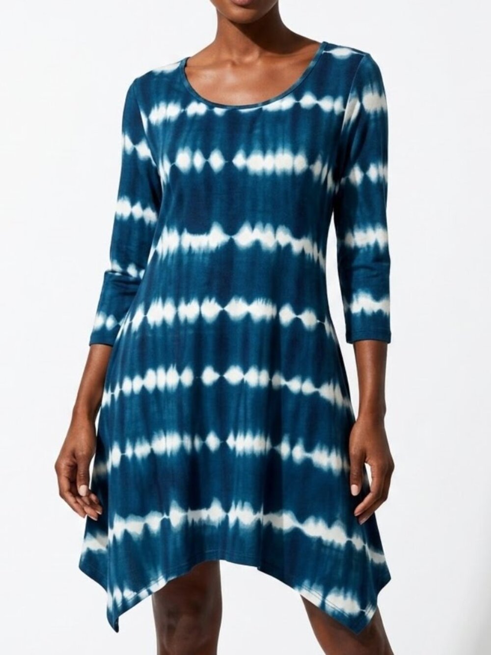 5th & Love Shibori Indigo Sharkbite Tunic Mini Dress With Pockets Sz Large